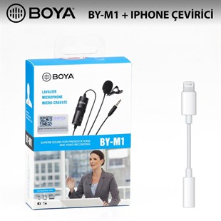 Boya BY-M1 Yaka Mikrofonu + Iphone Mikrofon Adaptörü